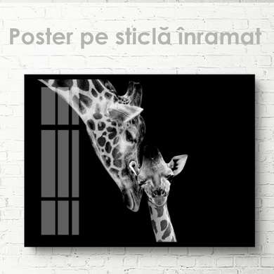 Постер, Мама Жираф и ее детеныш, 45 x 30 см, Холст на подрамнике