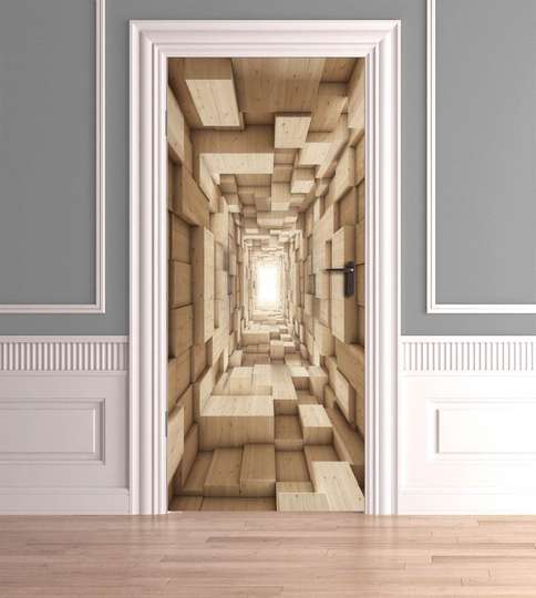 3Д наклейка на дверь, Деревянные кубики, 60 x 90cm, Наклейка на Дверь