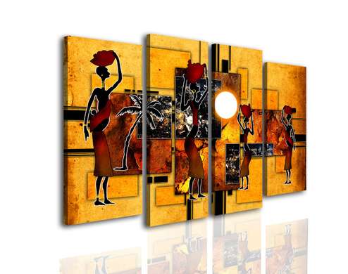 Modular picture, African people vintage illustration, 198 x 115, 198 x 115