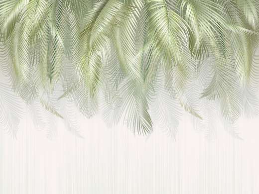 Фотообои - Зеленые тропические листья на белом фоне