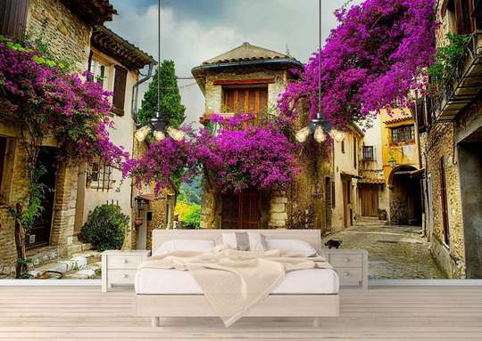 Wall Mural - City with purple flowers