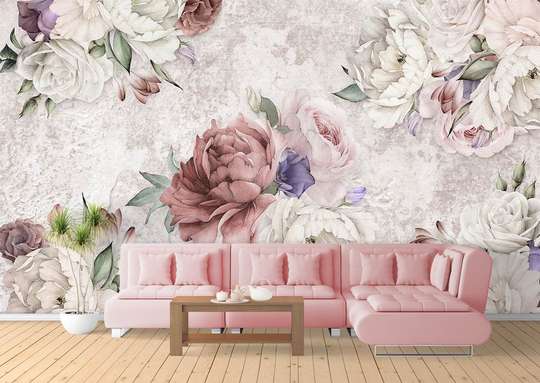 Wall Mural - Multi-colored flowers on a white background