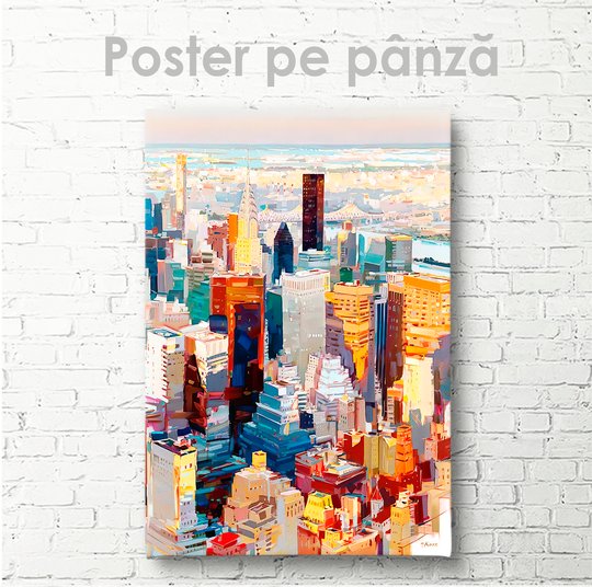Постер, Яркие здания города, 30 x 45 см, Холст на подрамнике