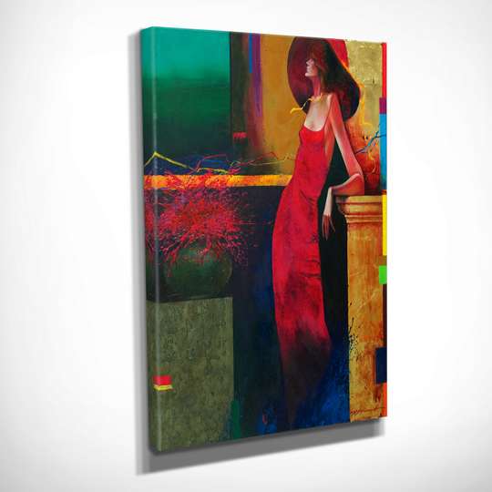 Постер - Девушка в красном платье, 30 x 45 см, Холст на подрамнике, Живопись