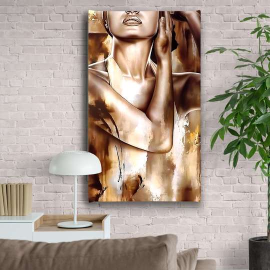 Постер - Золотая девушка, 30 x 60 см, Холст на подрамнике, Гламур