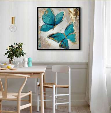 Poster - Painted blue butterflies, 40 x 40 см, Canvas on frame