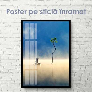Poster - A man is sailing on a boat, 30 x 60 см, Canvas on frame