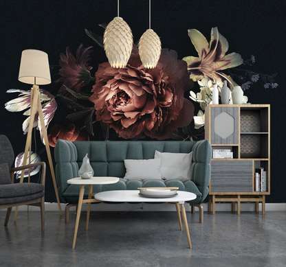 Wall Mural - Vintage floral wreath on a graphite background