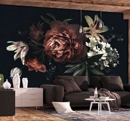 Wall Mural - Vintage floral wreath on a graphite background