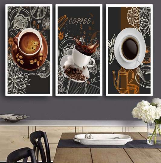 Постер - Кофе, 60 x 120 см, Холст на подрамнике, Наборы