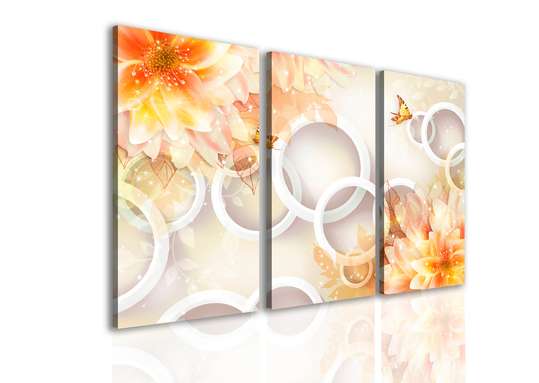 Tablou Pe Panza Multicanvas, Flori bej pe un fundal 3D., 70 x 50