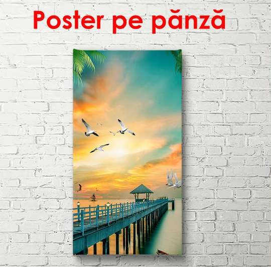 Poster - Long wooden on sunset background, 50 x 150 см, Framed poster, Nature