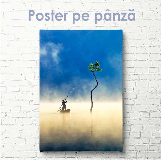 Постер - Человек плывет на лодке, 30 x 60 см, Холст на подрамнике, Природа