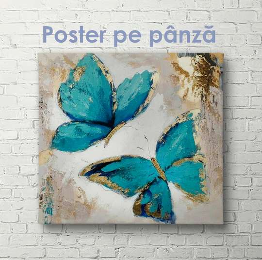Poster, Fluturi albastri desenați, 40 x 40 см, Panza pe cadru