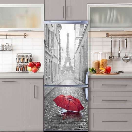 Stickere 3D pentru uși, Turnul Eiffel în culori alb-negru, 60 x 90cm