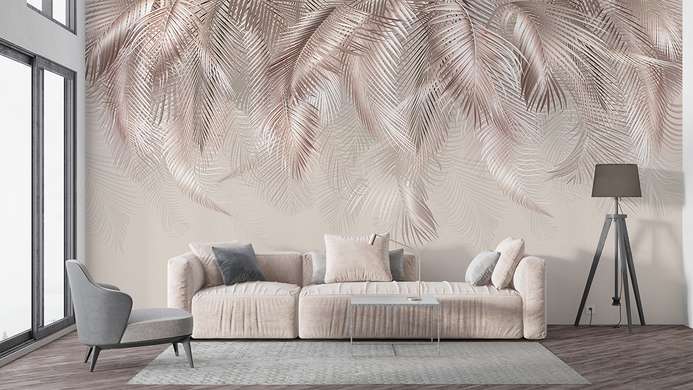 Wall Mural - Pale pink tropical leaves