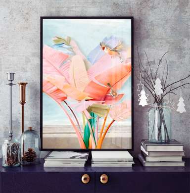 Poster - Frunze roz, 30 x 60 см, Panza pe cadru