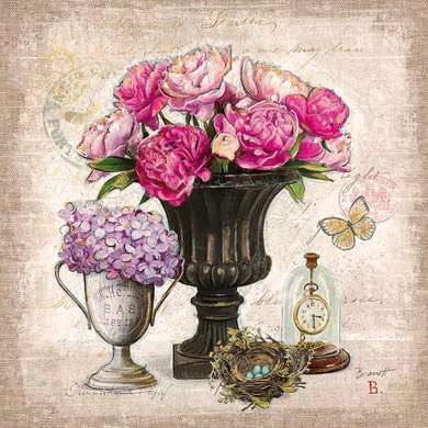 Poster - Bouquets with peonies 9, 60 x 60 см, Framed poster on glass