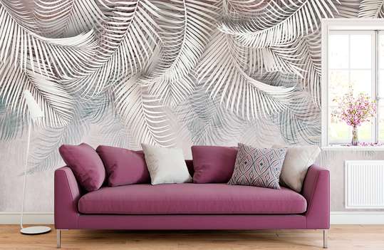 Wall Mural - Tropical pink gray palm leaves