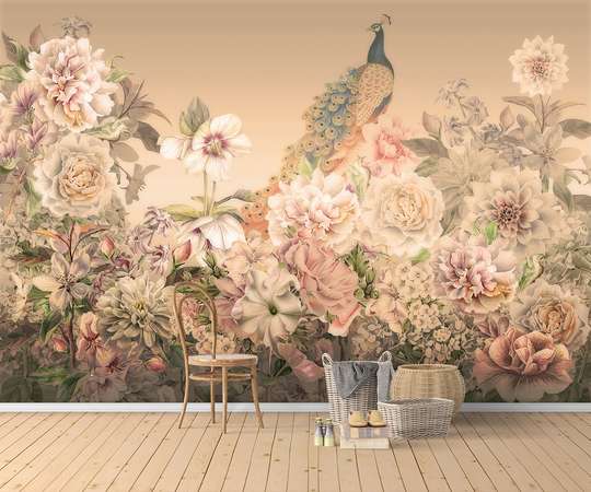 Wall Mural - Peacock and flowers