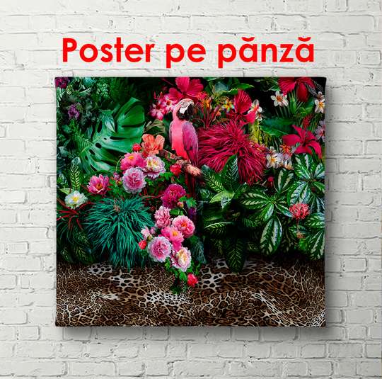 Poster - Purple orchids with green leaves, 100 x 100 см, Framed poster, Botanical