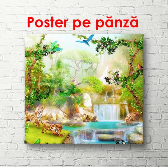 Poster - Blue waterfall in the park, 100 x 100 см, Framed poster, Nature