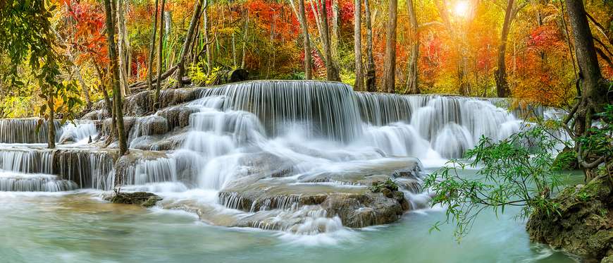 Фотообои - Панорама удивительного водопада в лесу