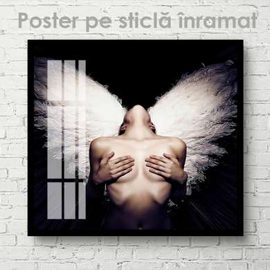 Poster - Fata cu aripi albe, 40 x 40 см, Panza pe cadru