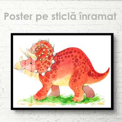 Poster - Dinosaur in watercolor 2, 45 x 30 см, Canvas on frame