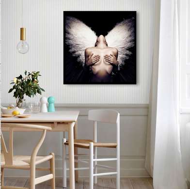 Poster - Fata cu aripi albe, 40 x 40 см, Panza pe cadru