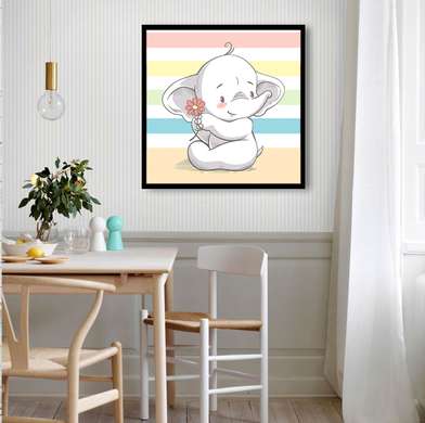 Постер - Милый слоник, 40 x 40 см, Холст на подрамнике