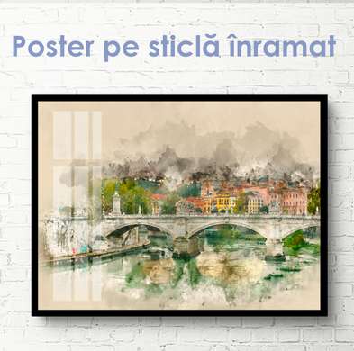 Постер - Нарисованный город в винтажном стиле, 45 x 30 см, Холст на подрамнике