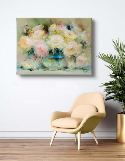 Poster - Vase with flowers, 45 x 30 см, Canvas on frame