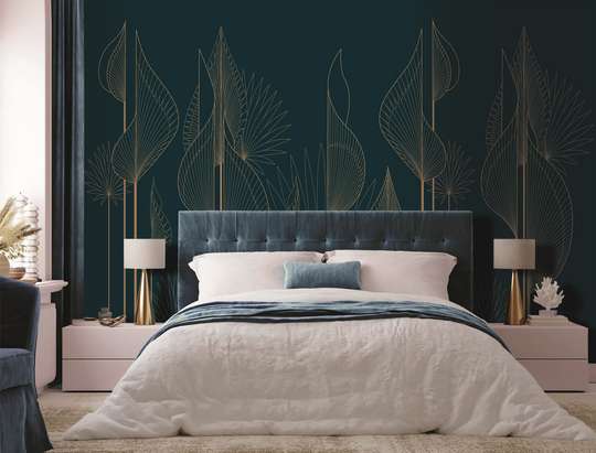 Wall Mural - Golden plant on a dark background