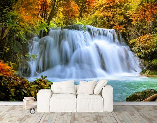 Wall Mural - Raging cascade somewhere in the depths of the forest