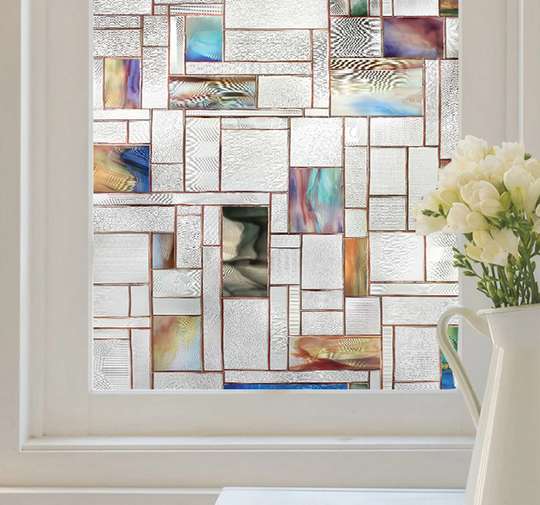 Самоклейка для окон, Декоративный витраж с неординарными прямоугольниками, 60 x 90cm, Transparent