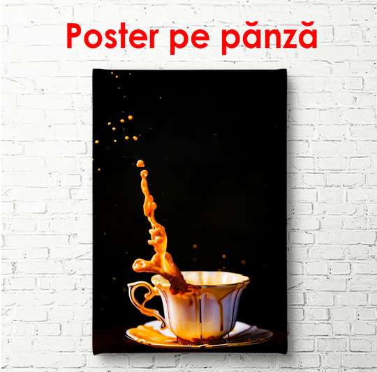 Poster - Splashes of coffee on a black background, 30 x 45 см, Canvas on frame, Food and Drinks