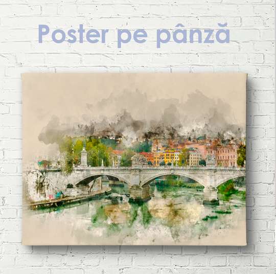 Poster, Oraș desenat în stil vintage, 45 x 30 см, Panza pe cadru