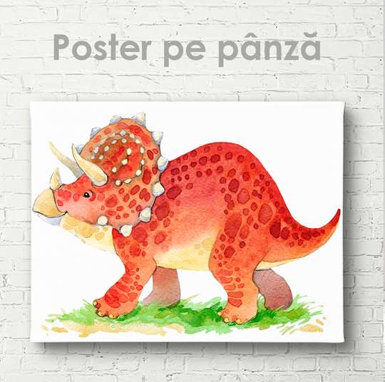 Постер - Динозавр в акварели 2, 45 x 30 см, Холст на подрамнике, Для Детей