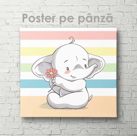 Постер - Милый слоник, 40 x 40 см, Холст на подрамнике, Для Детей