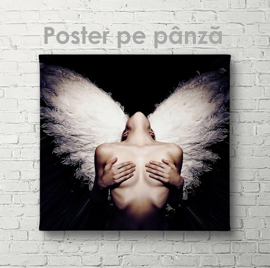 Постер, Девушка с белыми крыльями, 40 x 40 см, Холст на подрамнике