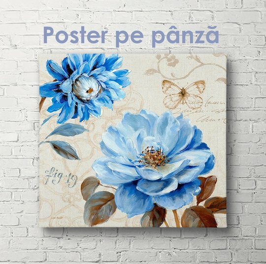 Постер, Голубой винтажный цветок, 40 x 40 см, Холст на подрамнике