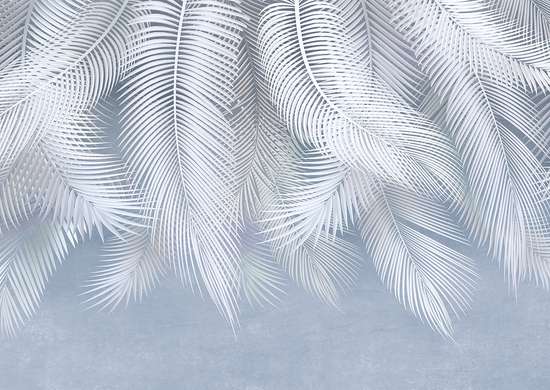 Wall Mural - Tropical palm leaves on a soft blue background