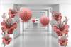 3Д Фотообои - Красные шары и цветы в 3Д тоннеле