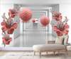3Д Фотообои - Красные шары и цветы в 3Д тоннеле