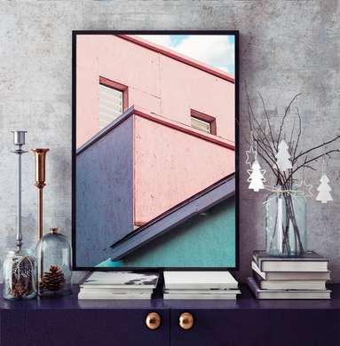 Постер - Розовый дом, 30 x 45 см, Холст на подрамнике, Минимализм