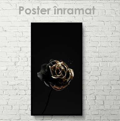 Постер - Эстетический цветок с частичками золото, 30 x 60 см, Холст на подрамнике