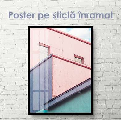 Постер - Розовый дом, 30 x 45 см, Холст на подрамнике, Минимализм
