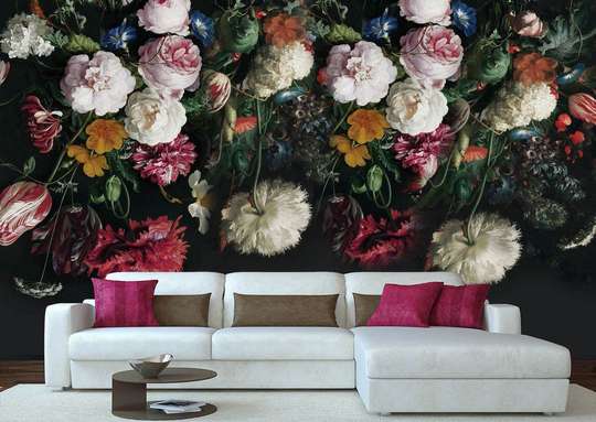 Wall Mural - Bouquet of flowers on a black background