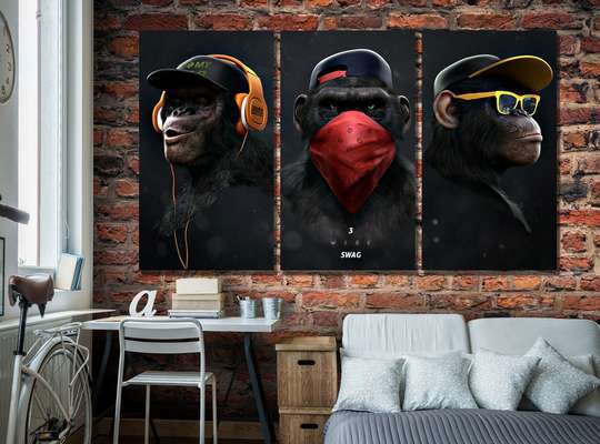 Постер - Современные обезьяны, 60 x 120 см, Холст на подрамнике, Наборы